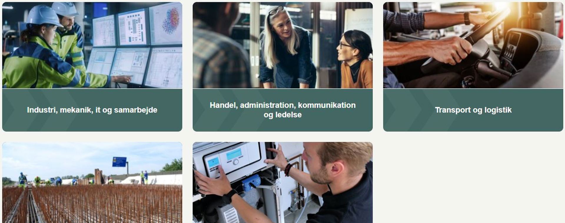 Forsiden af amukurs.dk med fem forskellige brancheindgange
